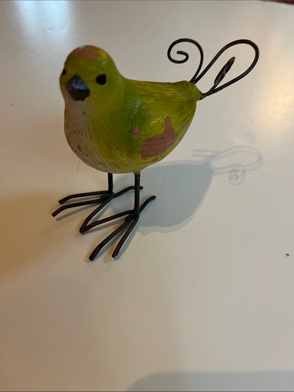 Decorative Yellow Green Garden Bird Figurine with Metal Legs and tail - Picture 2 of 6